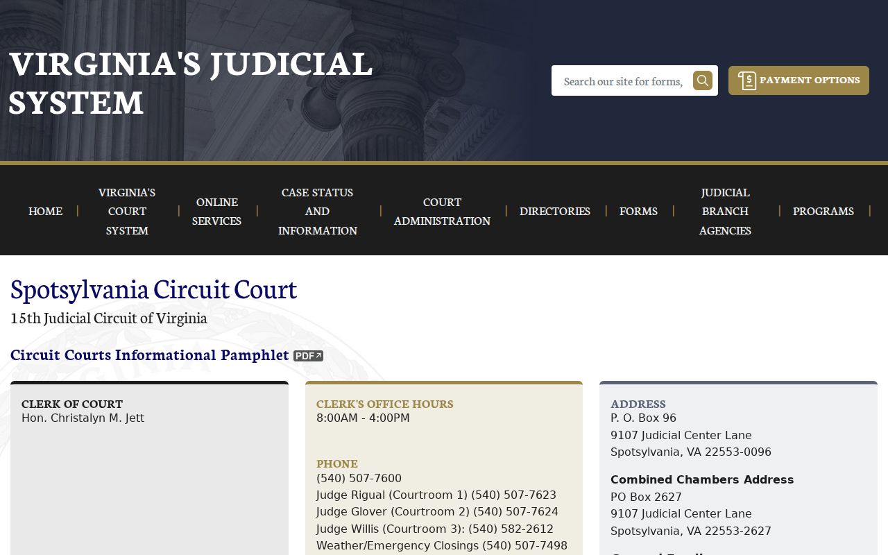 Spotsylvania County city court warrant routing to Circuit Court criminal records