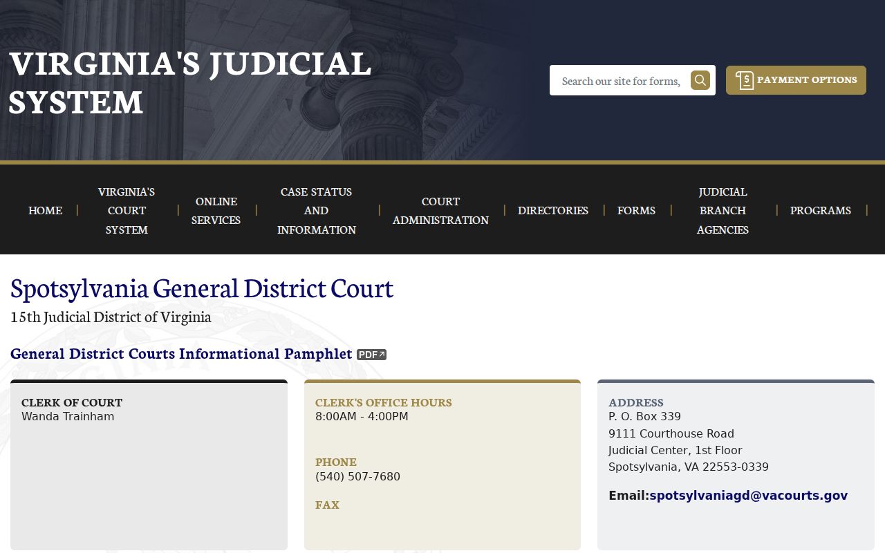 Spotsylvania County municipal court warrant questions routed to General District Court