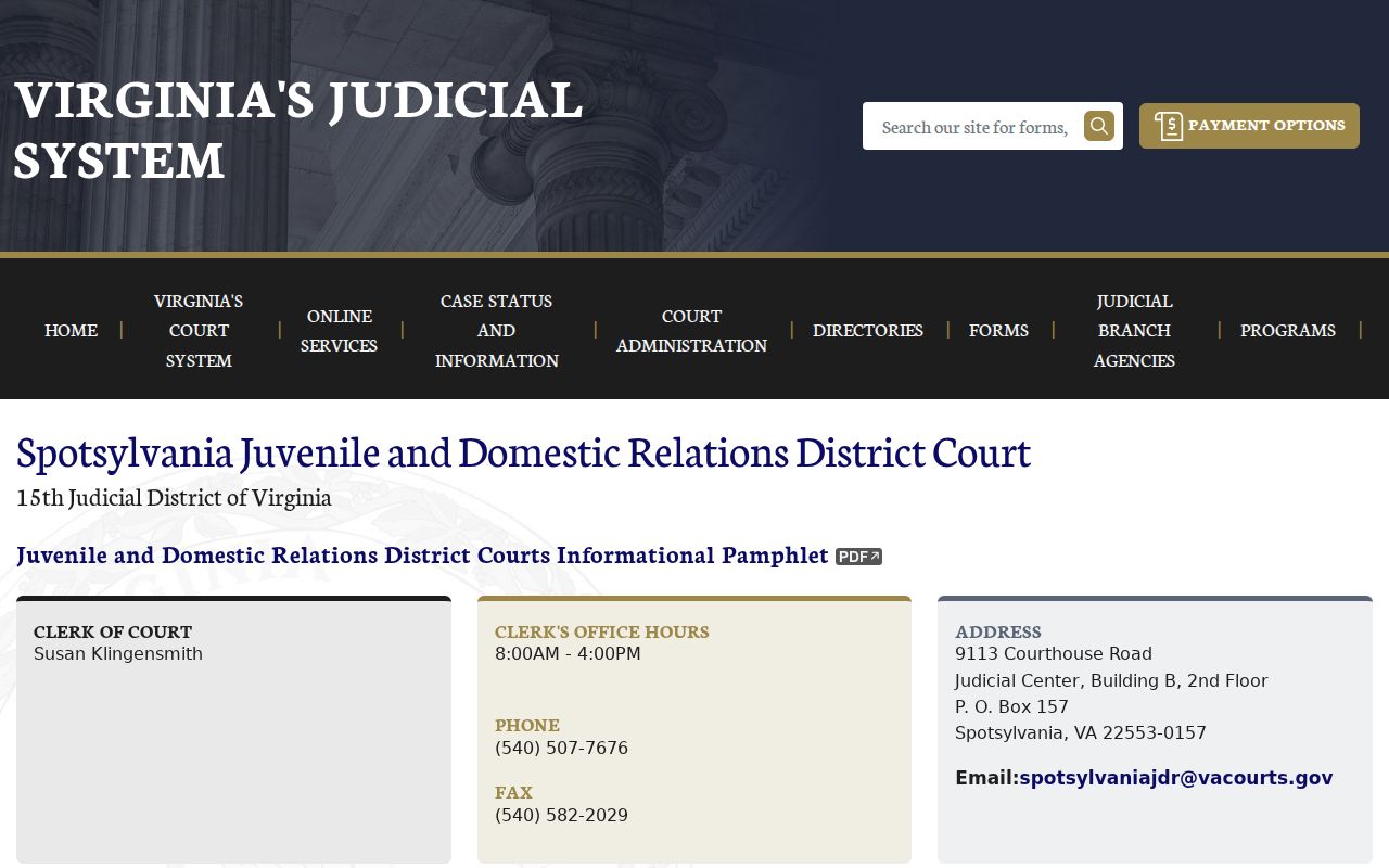 Spotsylvania County municipal warrant question routed to restricted JDR court records