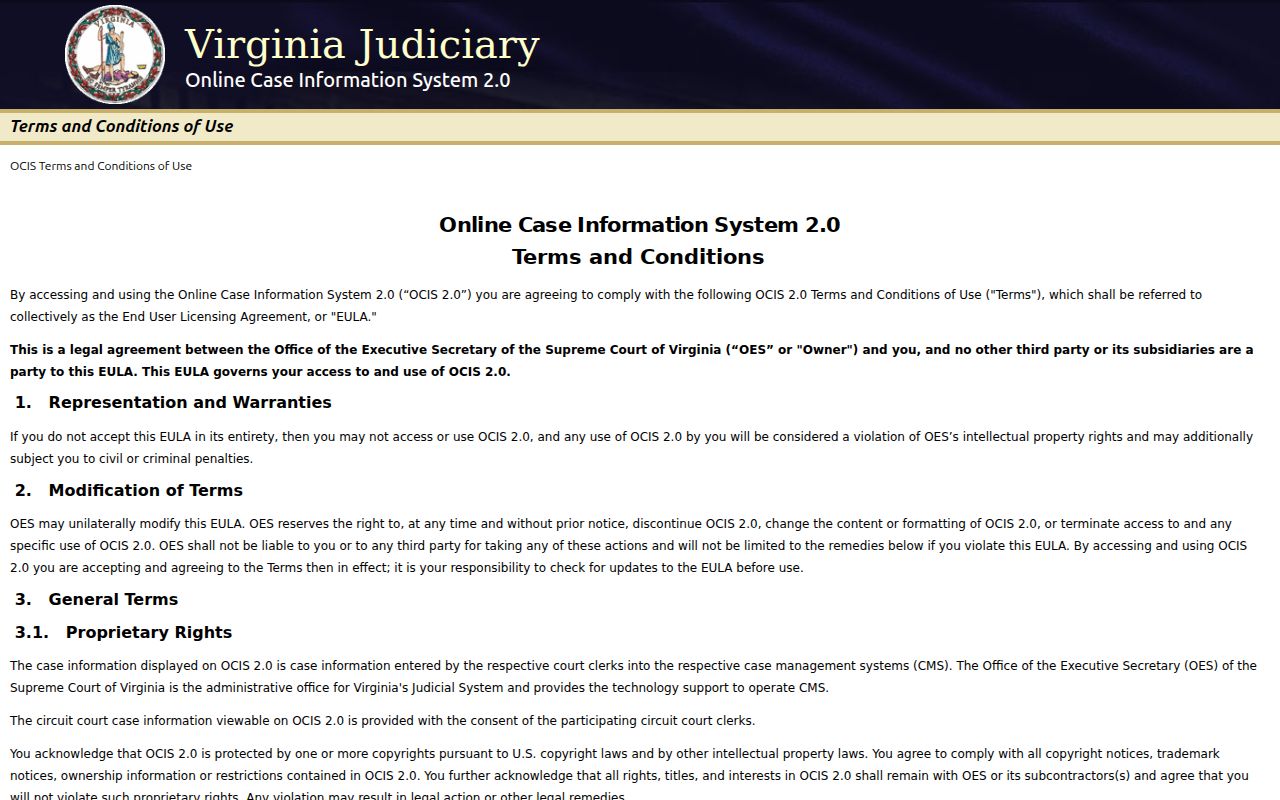 Spotsylvania County warrant search interface with name and case search controls