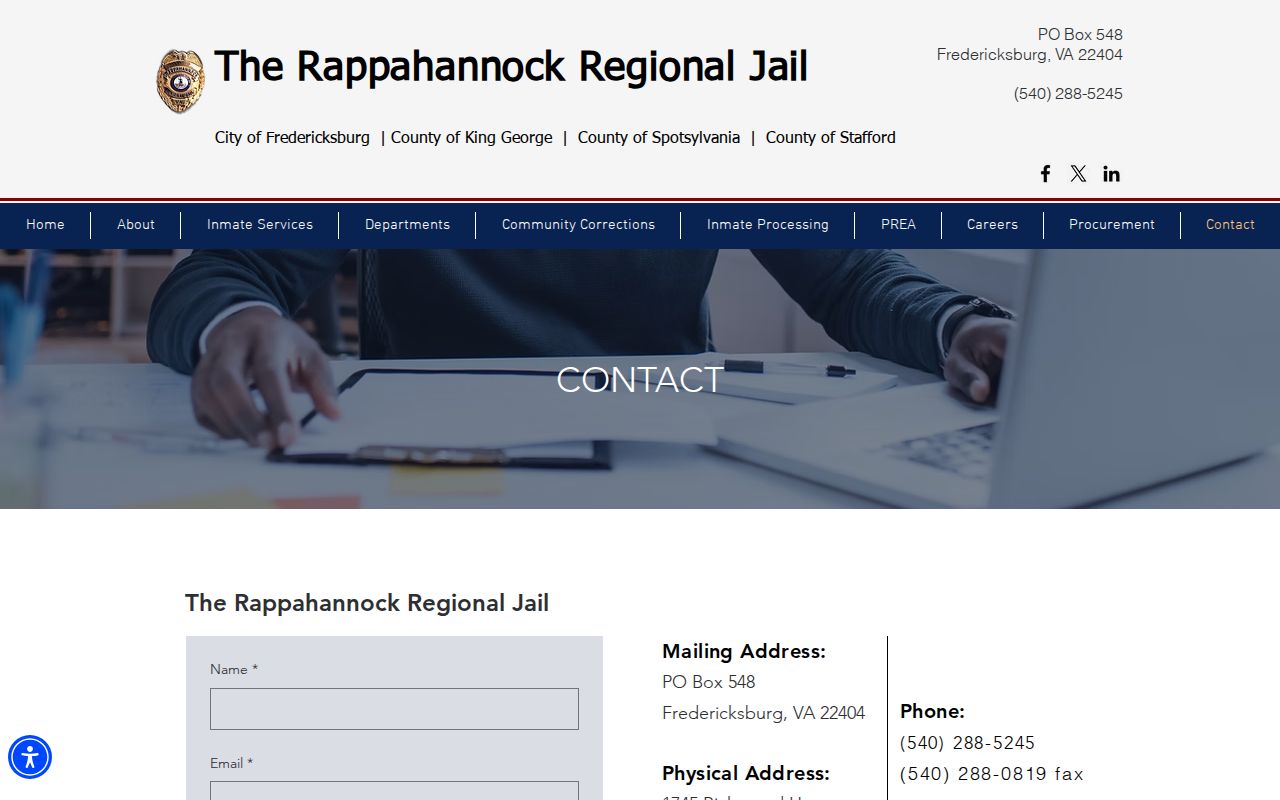 Spotsylvania County warrant question routing through the regional jail contact page
