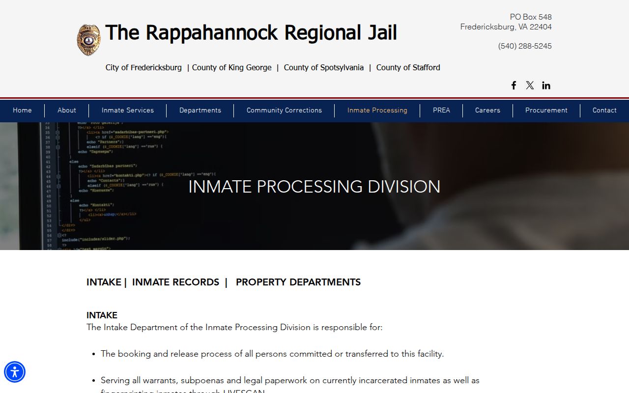 Spotsylvania County arrest warrant intake and bond hearing information at the regional jail