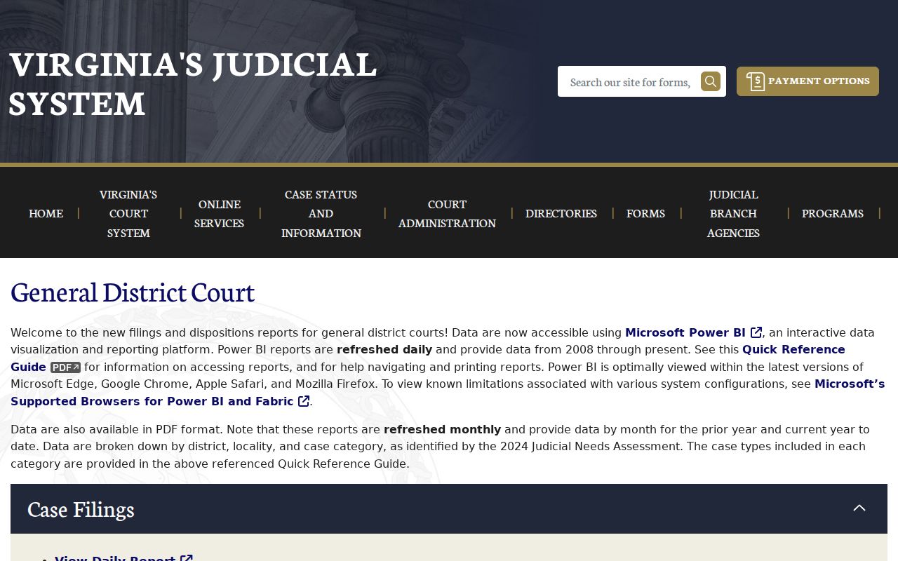 Spotsylvania County warrant-related aggregate court statistics dashboard
