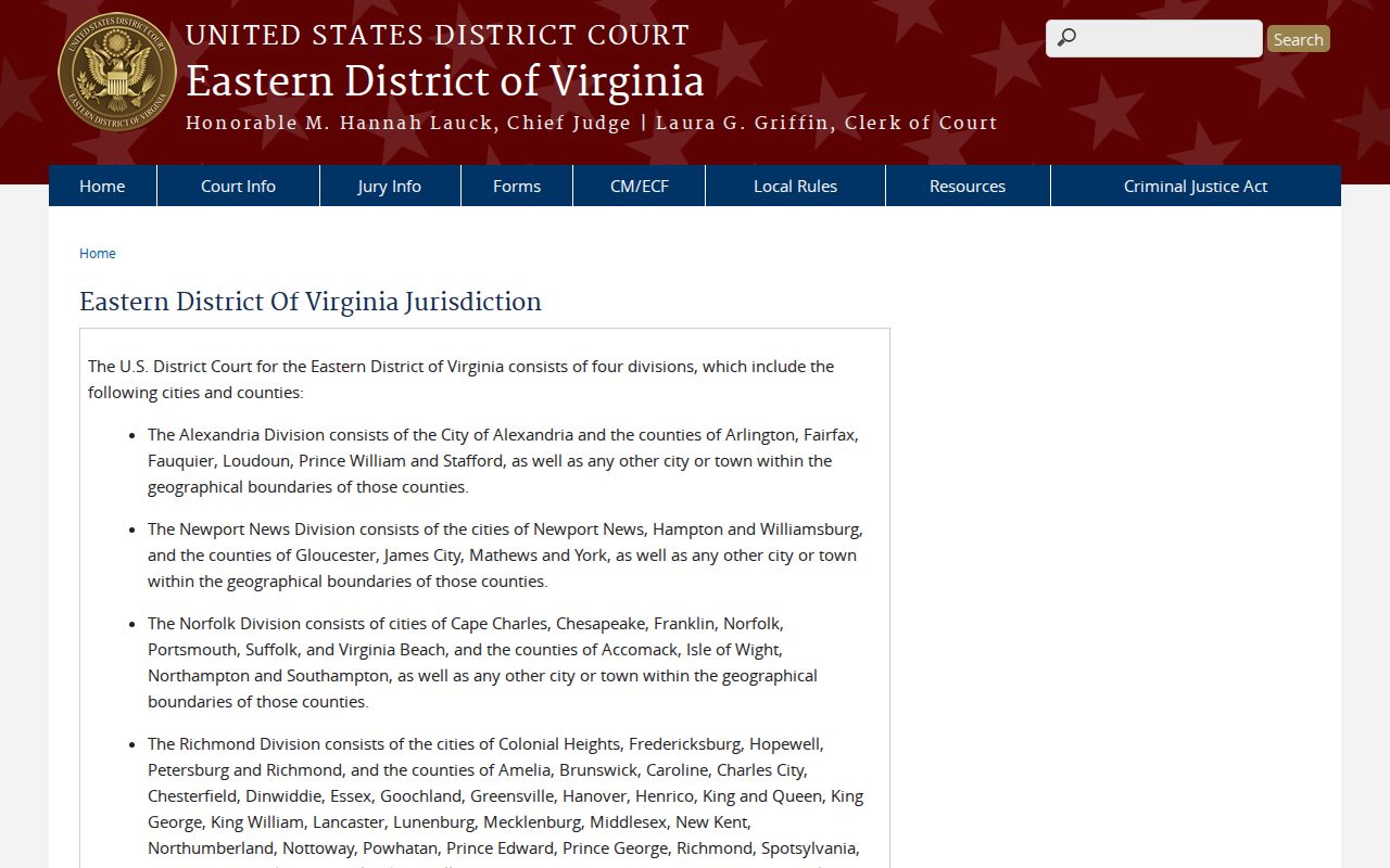 Spotsylvania County arrest warrant jurisdiction boundary with the Eastern District of Virginia