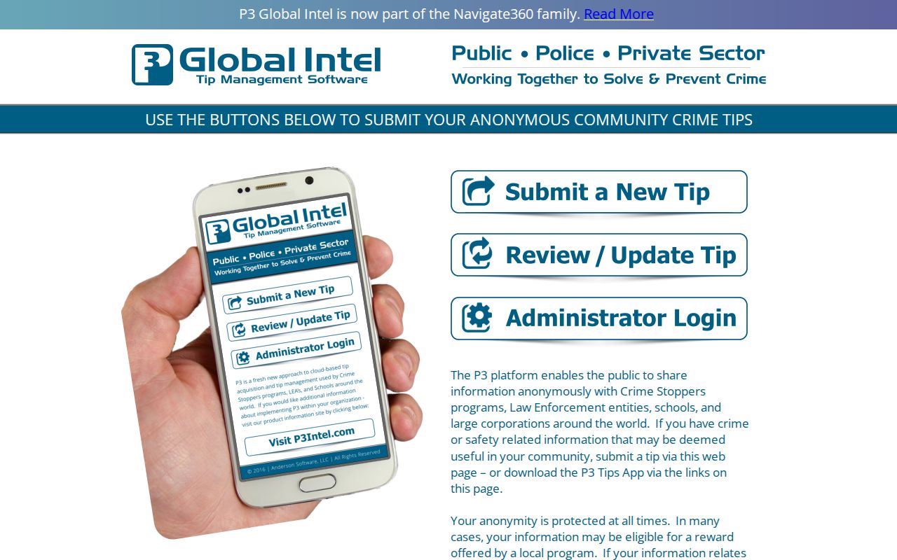 Anonymous tip submission interface associated with the Spotsylvania County tip-program research