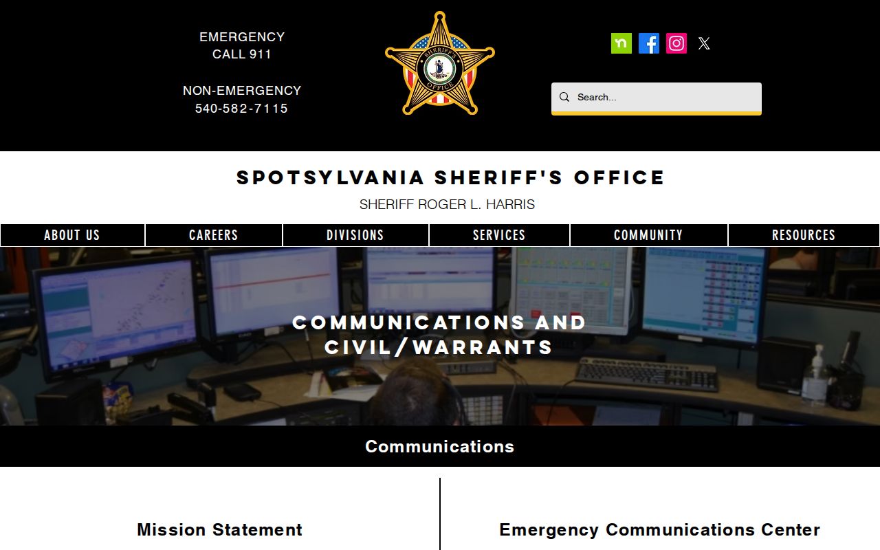 Spotsylvania County warrant unit information on the Sheriff Communications page