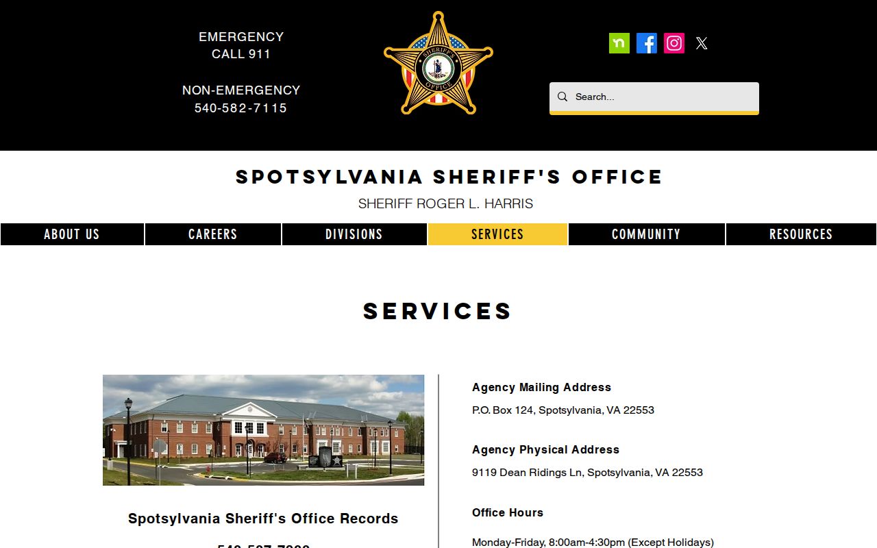Spotsylvania County warrant records and Sheriff FOIA information page